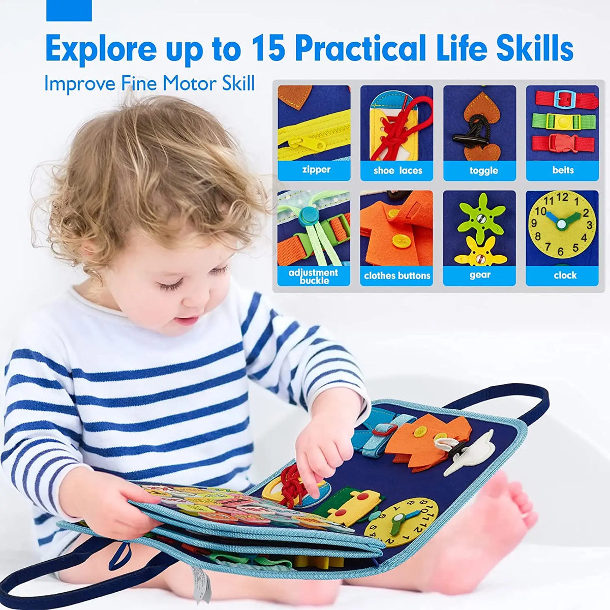 Montessori Toddler Busy Board Activity Book for Fine Motor Skills Learning