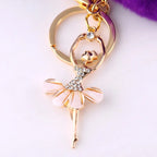 Rhinestone Ballet Dancer Plush Ball Keychain for Women and Girls
