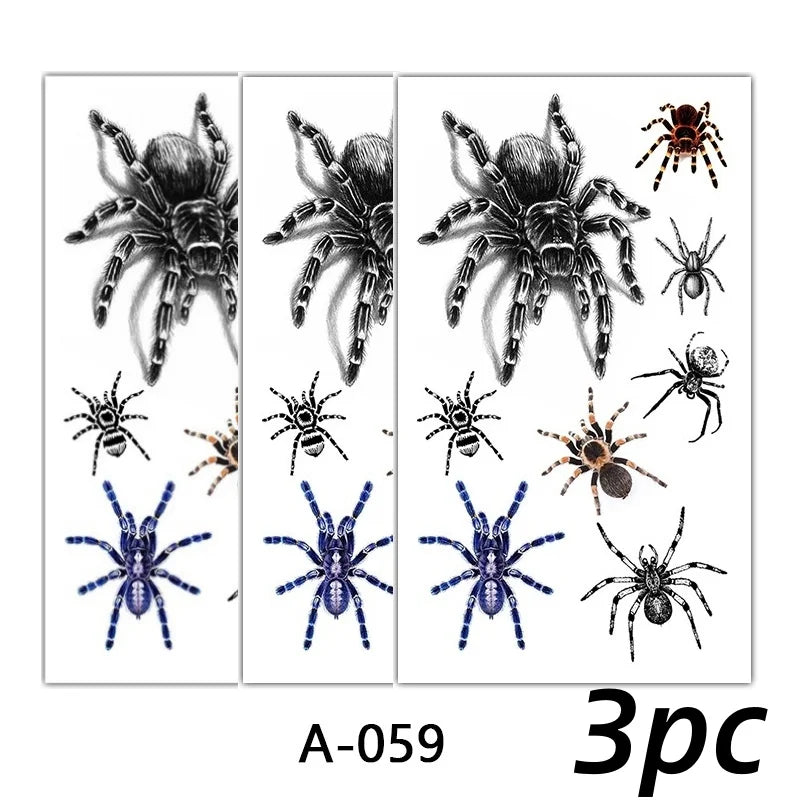 Halloween Spider Temporary Tattoo Stickers Waterproof Fake Scary Tattoo Sticker for Party Festival Body Face Arm Makeup 8pattern