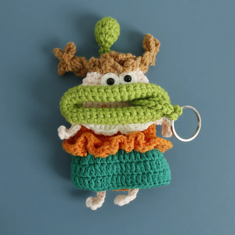 Funny Crochet Sausage Mouth Keychain Key Holder Pouch