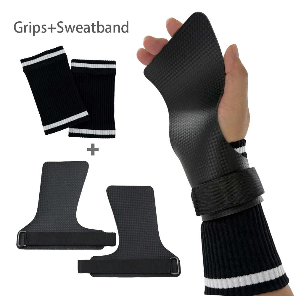 A Pair of Carbon No Finger Hole Hand Grips for Crossfit Pull Ups Cross Training Kettlebell Gymnastics Workout Palm Protector