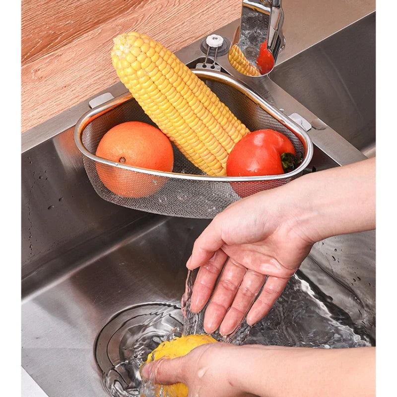 Stainless Steel Triangle Sink Drain Basket – Food Filter Organizer Rack