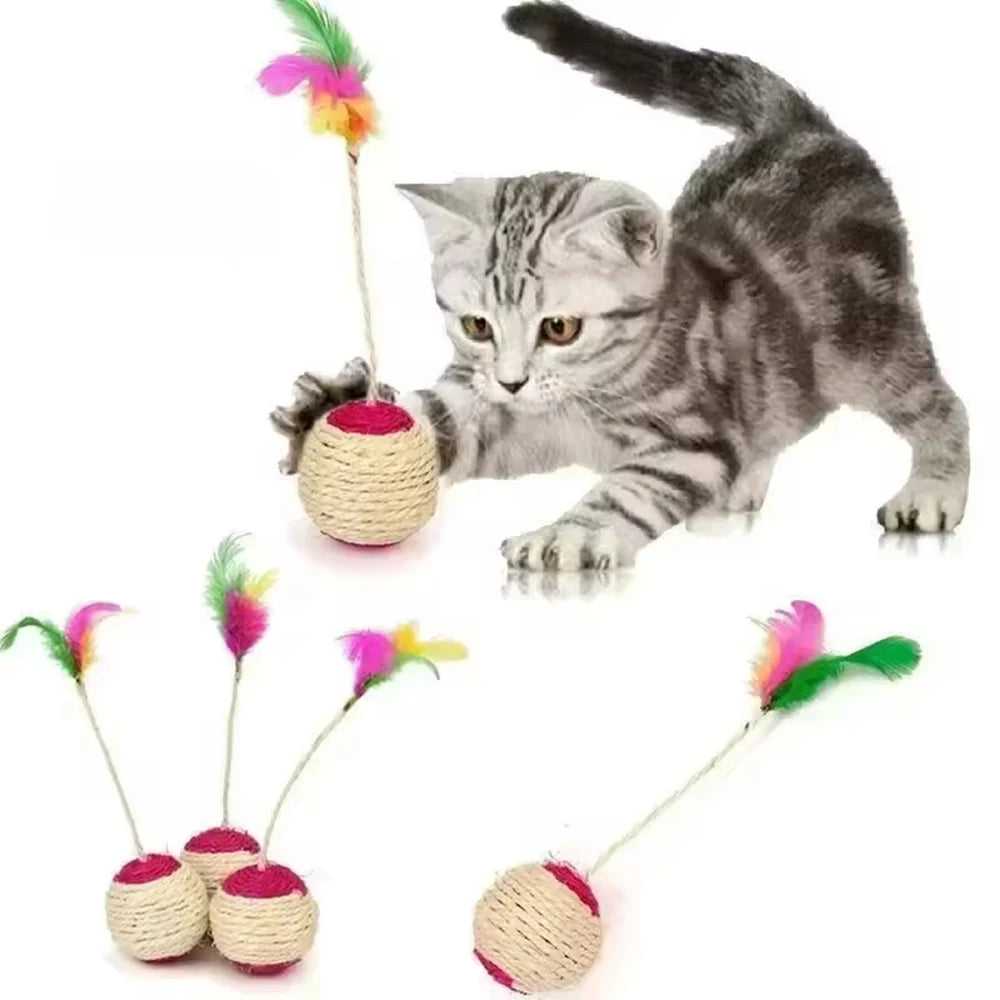 Feather Sisal Cat Ball Toy Interactive Claw Grinding Play Toy