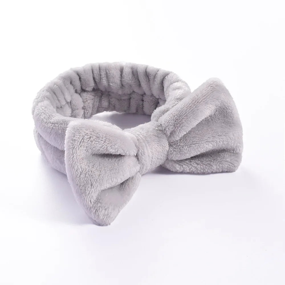 Coral Fleece Bow Spa Makeup Headband for Women