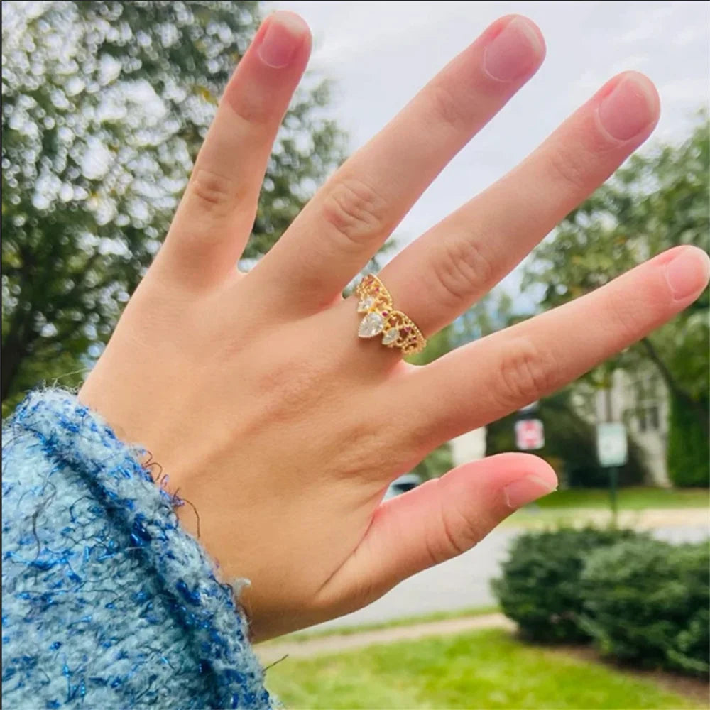 Charm Rapunzel Crown Rings Princess Jewelry For Woman Girl Fashion Wedding Accessories Gold Plated Adjustable Rings Gift For Her
