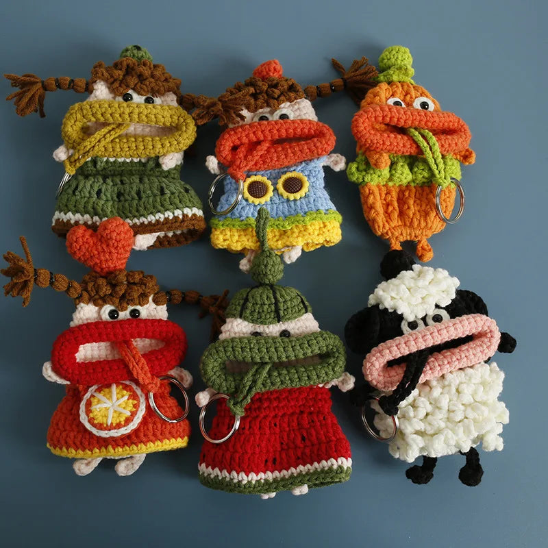 Funny Fruit Sausage Mouth Crochet Keychain Key Holder