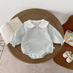 Ready Stock Newborn Jumpsuit Baby Girls Peter Pan Collar Drawstring Long Sleeves Elegant Check Romper 0-2yrs