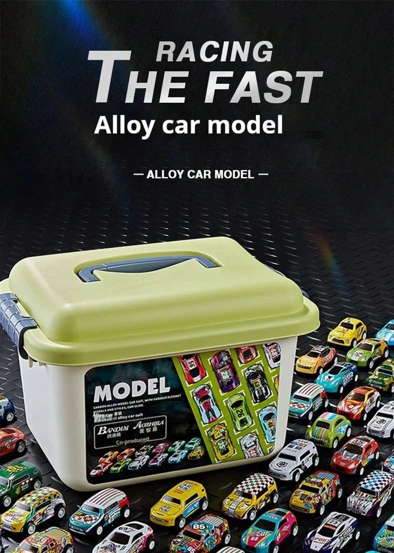 Mini Alloy Diecast Car Set – Pull Back Racing Toy Cars with Storage Box