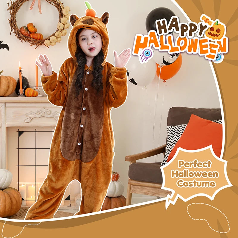 MICHLEY Carnaval Capybara Flannel Blanket Sleepers Onesie Hooded Children Costume Clothes Jumpsuit Sleepwear For Boys Girls