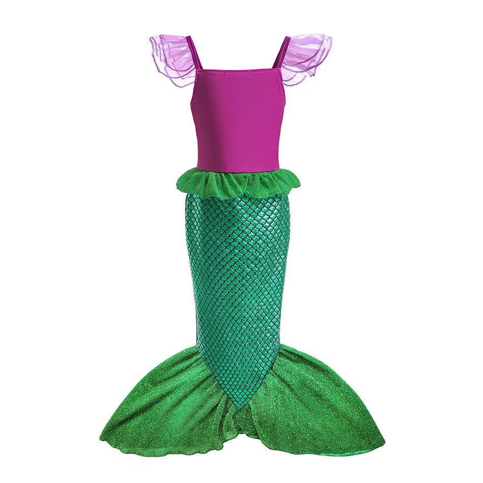 Ariel Little Mermaid Short Sleeve Tulle Dress for Girls Cosplay Princess Costume Carnival Birthday Party Outfit 2-8Y Vestido