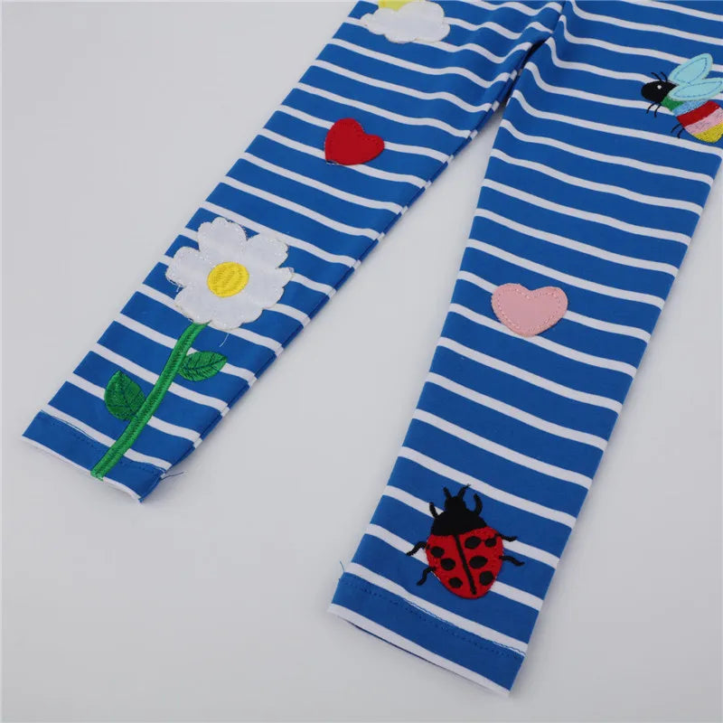 Jumping Meters New Arrival Girls Leggings Pant With Bee Embroidery Fashion Stripe Kids Skinny Pants Toddler Kids Pencil Pant