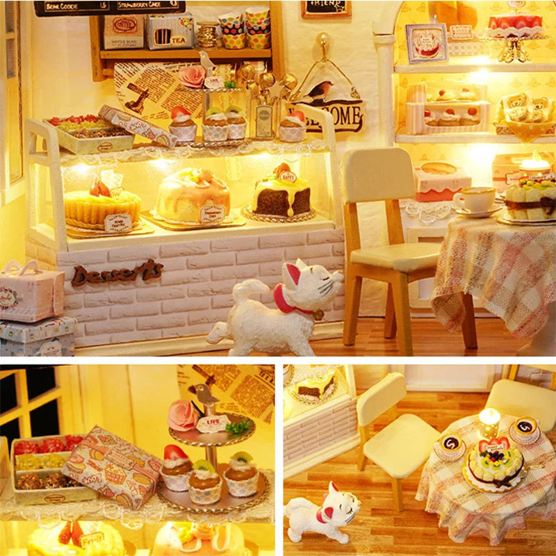 Kitten Mini Doll House 3D Wooden Puzzle DIY Miniature Building Kit