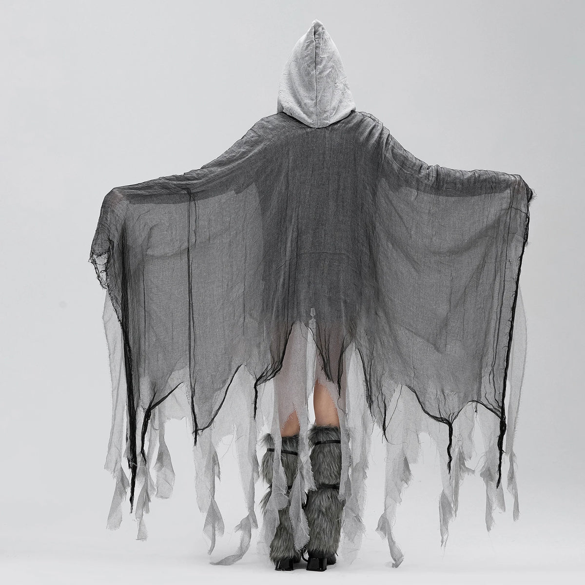 Halloween Witch Cloak with Hood Exaggerated Ripped Grim Reaper Cape Cosplay Props for Party Cosplay Fall Casual Coats Gothic Y2K