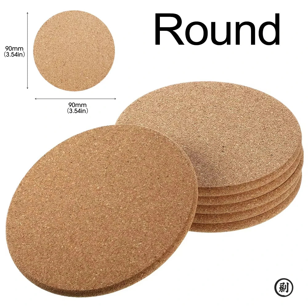 10PCS Cup Mat Natural Round Wooden Pad Durable Non-Slip Cork Coaster Tea Coffee Mug Drinks Holder for Table Decor DIY Tableware