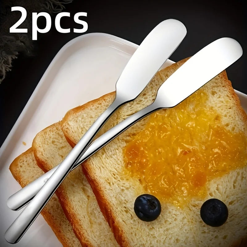 2-Piece Stainless Steel Butter Knife Set – Multifunction Cheese & Jam Spreader