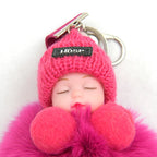 Sleeping Baby Pompom Plush Keychain Cute Fluffy Bag Charm