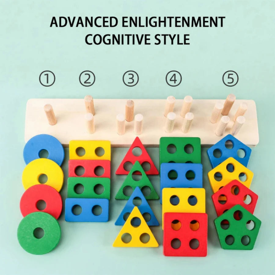 Montessori Wooden Shape Sorting and Stacking Educational Toy for Toddlers