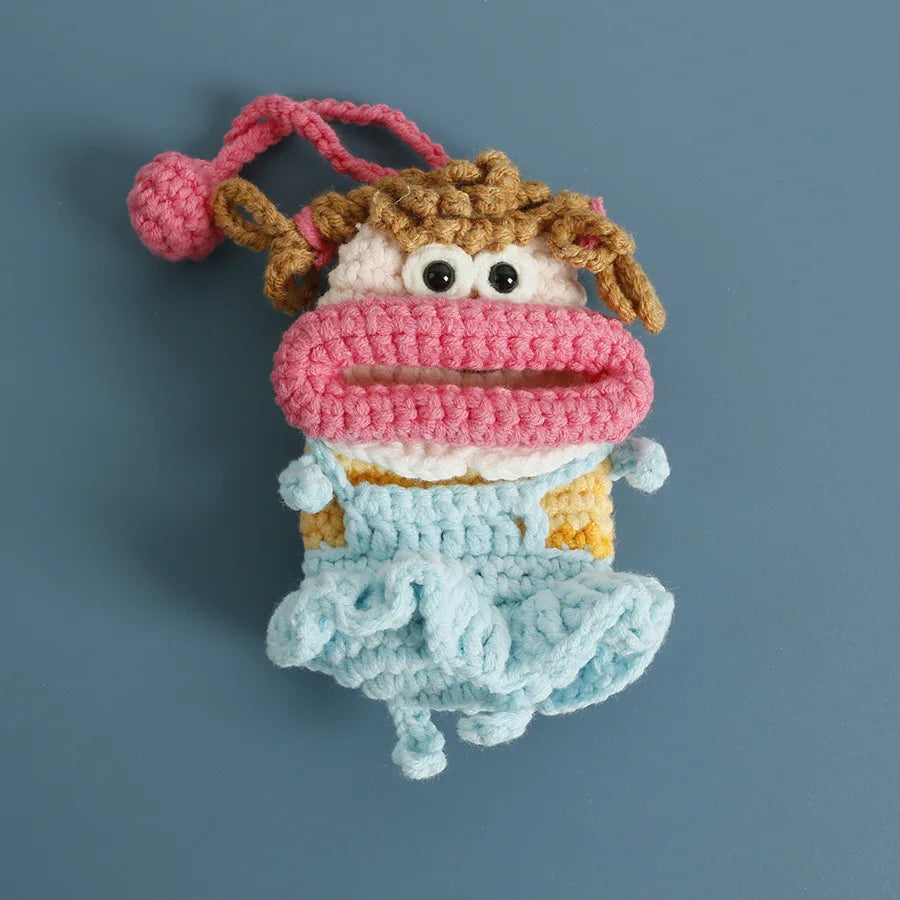 Funny Crochet Sausage Mouth Keychain Key Holder Pouch