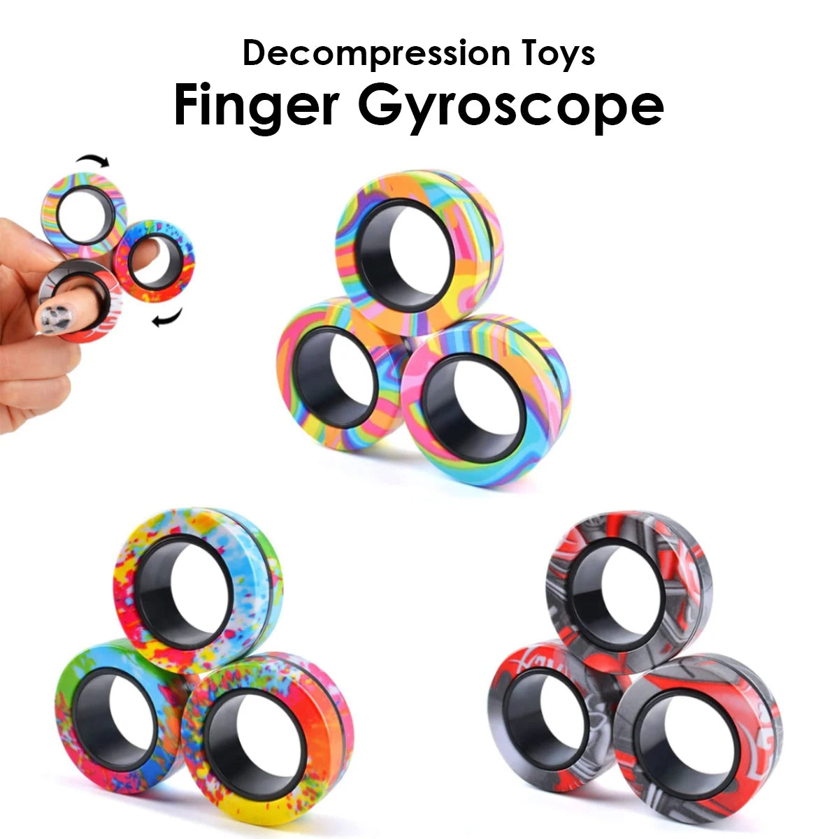 Magnetic Fidget Rings 3PCS – Sensory Spinner Stress Relief Toy