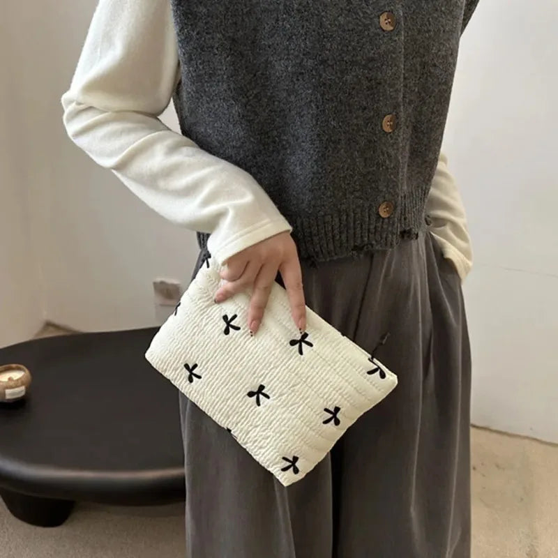 Cute Embroidered Bow Large Capacity Makeup Bag