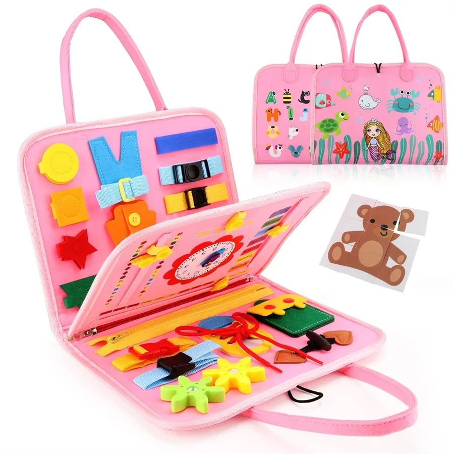 Montessori Busy Board Sensory Learning Toy for Preschool Kids