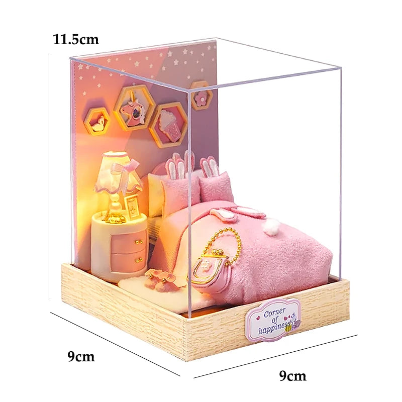 Kitten Mini Doll House 3D Wooden Puzzle DIY Miniature Building Kit