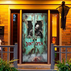 2D door banner, 1 piece, 2D/ flat horror skeleton zombie "Do not Open the Door" hanging door curtain, party decoration
