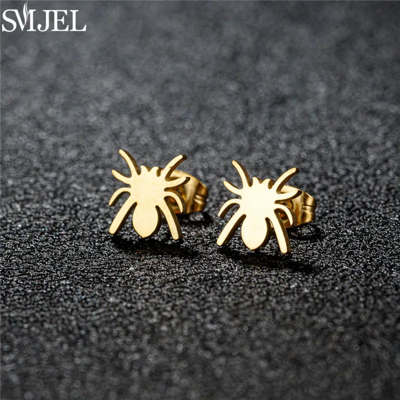 Punk Halloween Earring Black Stainless Steel Ghost Pirate Skull Stud Earrings Women Men Goth Pumpkin Spider Bat Ear Jewelry Gift