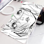 Black and White Anime Girl Table Mat Large Mouse Pad Office Keyboard Edge Locking Desk Mat Gaming Accessories Non-slip Mousepad