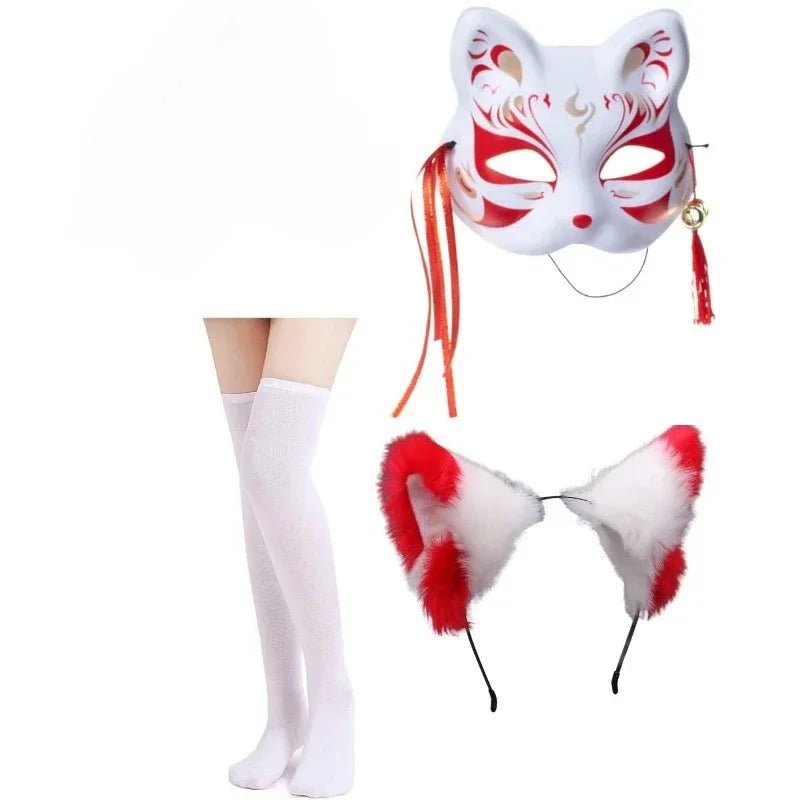 2025 Halloween Costume de Cosplay en forme de renard, Kimono rouge et blanc, vêtements de Style japonais, tenue pour filles,