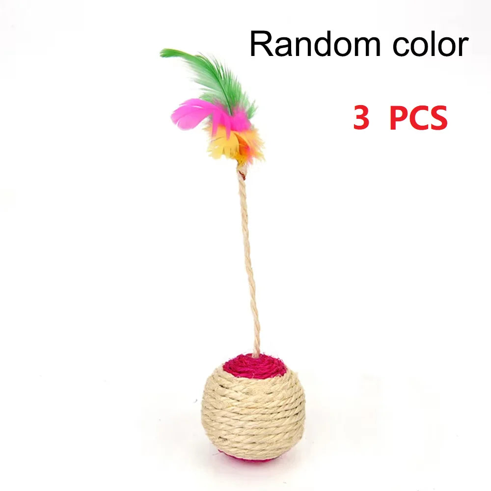 Feather Sisal Cat Ball Toy Interactive Claw Grinding Play Toy