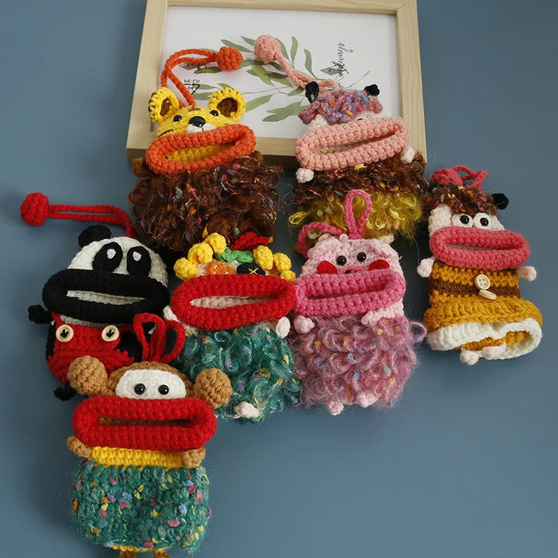 Funny Crochet Sausage Mouth Keychain Key Holder Pouch