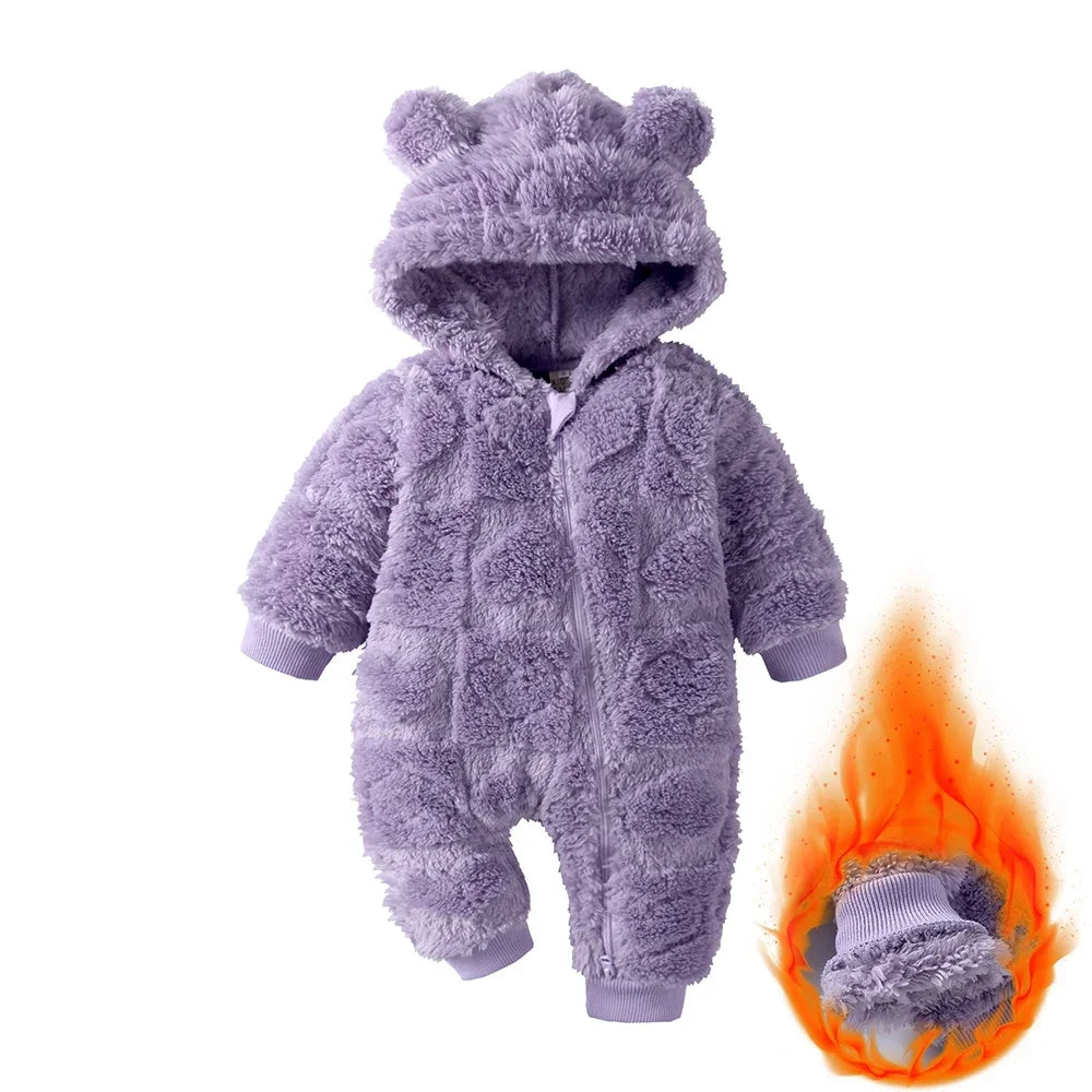 0-18Months Newborn Baby Romper Winter Thicken Flannel Warm Clothes Infant Boy Girl Oneies Pyjamas Heart-Shaped Hooded Jumpsuits