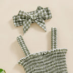Newborn Baby Girl Romper Summer Sleeveless Smocked Cotton Linen Clothes Outfit with Headband