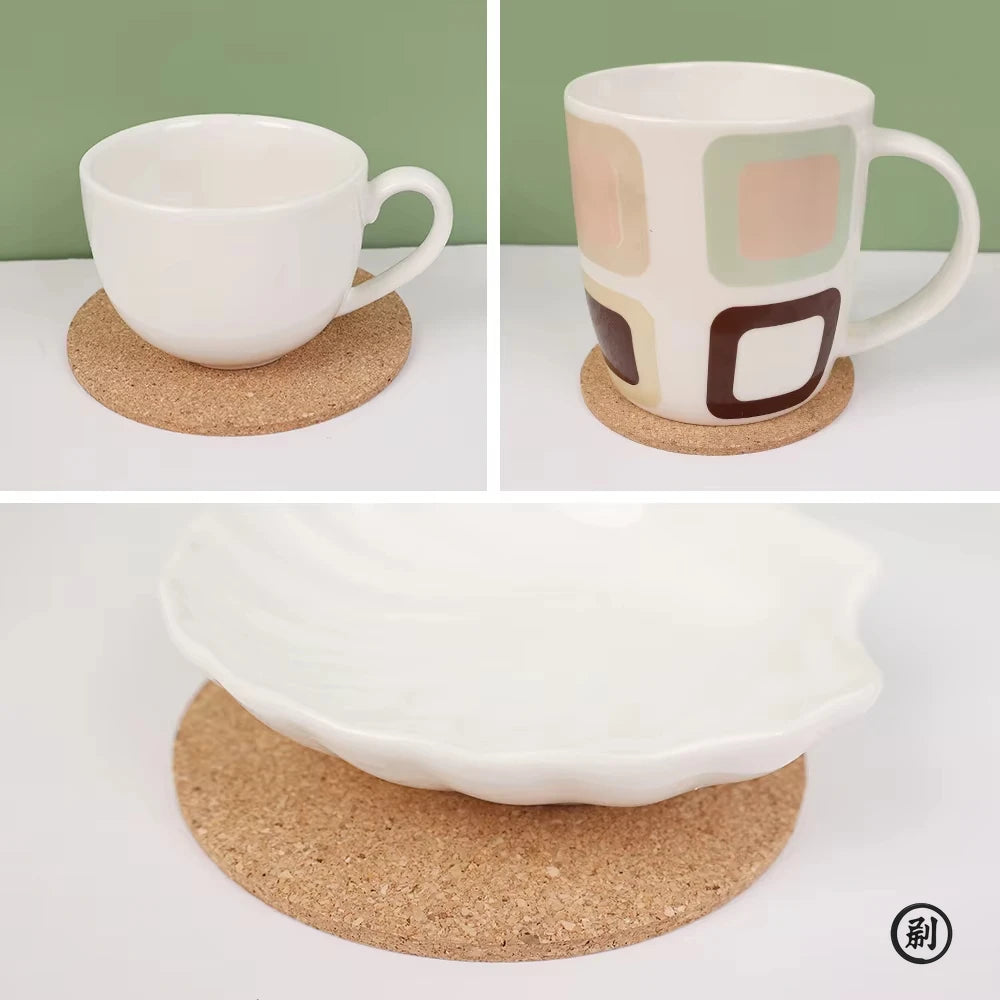 10PCS Cup Mat Natural Round Wooden Pad Durable Non-Slip Cork Coaster Tea Coffee Mug Drinks Holder for Table Decor DIY Tableware