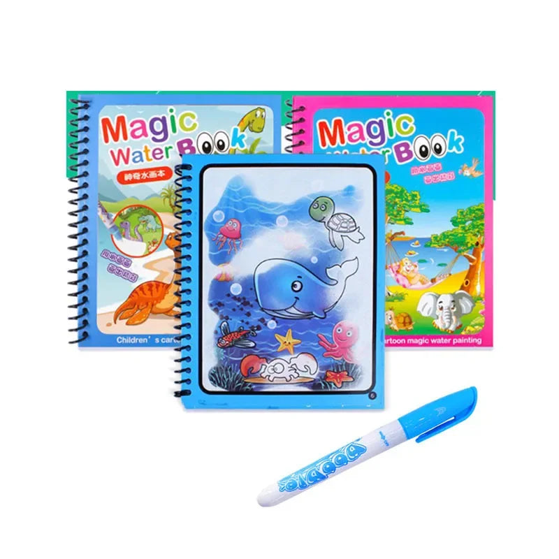 Magic Water Drawing Book with Reusable Coloring Pen for Kids Fun