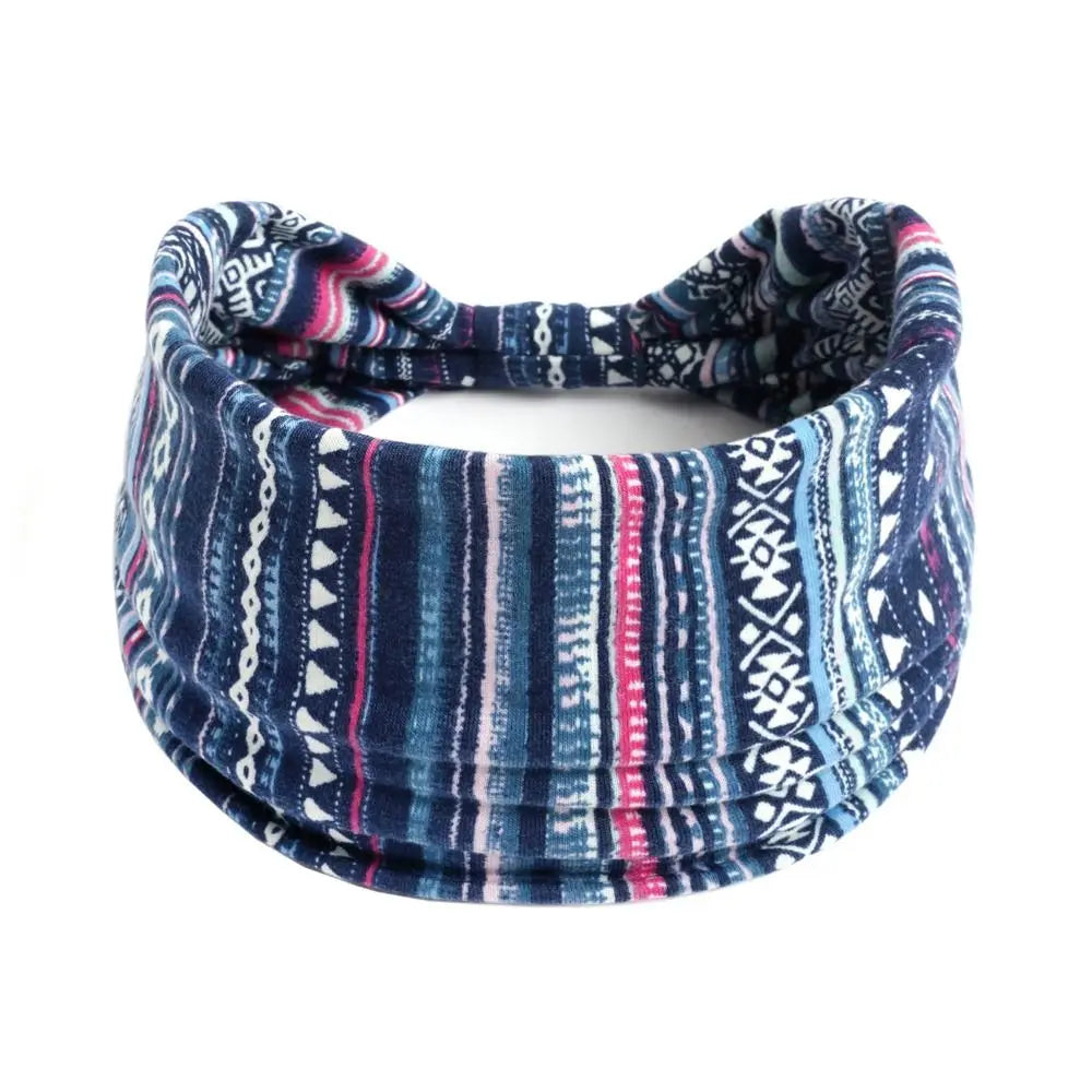 Boho Print Wide Knot Elastic Headband for Women