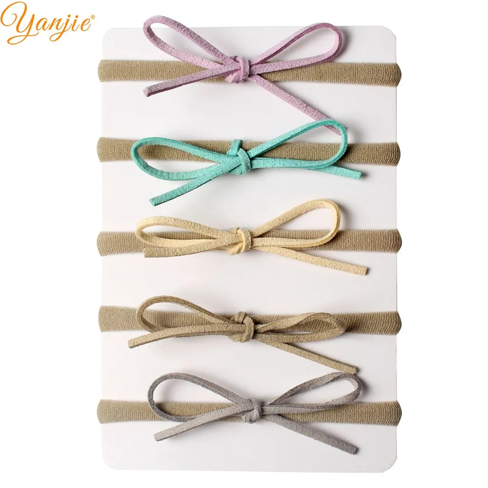 Classical Suede Bow Baby Nylon Headband for Girls