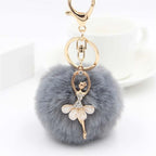Rhinestone Ballet Dancer Plush Ball Keychain for Women and Girls