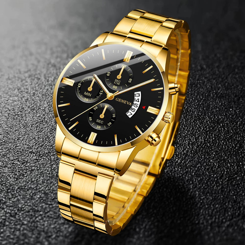 Fashionable and Handsome Men's Stainless Steel Watch Luxury Calendar Quartz Watch Men's Business Watch Men's Clock