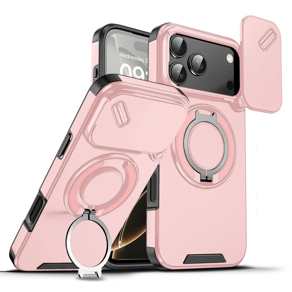 Rotating Flip Full Lens Protection Magnetic Stand Phone Case For iPhone 17 18 Pro Max Air Dual Layer Protection Armor Back Cover