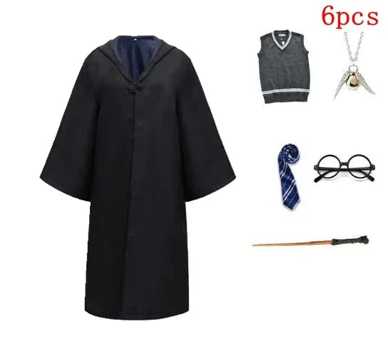 Harri Potters Adult&Children Cosplay Costume Gryffindors Shirt Gown Cloak Tie Scarf Wand Slytherin Skirt Halloween Hermione Gift