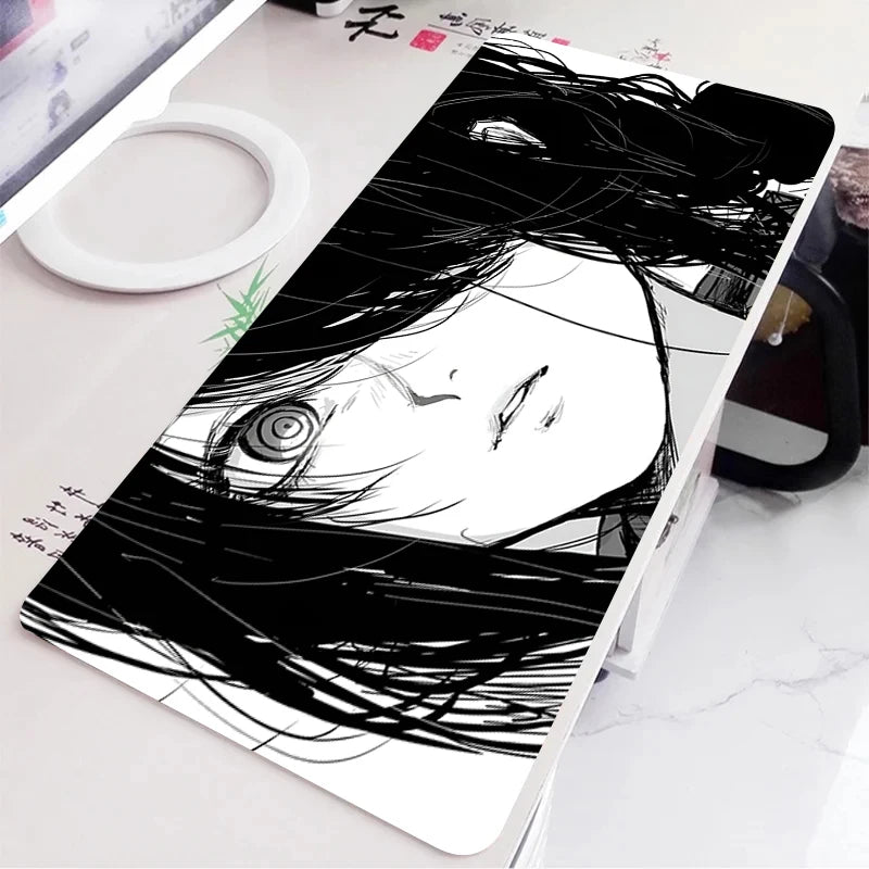 Black and White Anime Girl Table Mat Large Mouse Pad Office Keyboard Edge Locking Desk Mat Gaming Accessories Non-slip Mousepad