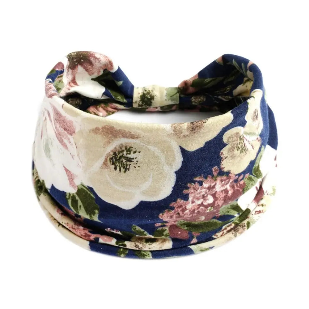 Boho Print Wide Knot Elastic Headband for Women