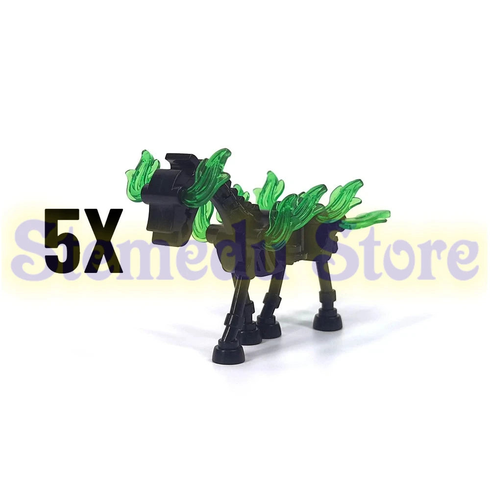 5PCS MOC Halloween Skeleton Army Mini Doll Ghost Building Block DIY Assembly Character Doll Horse Ornaments Figure Gift for Kids