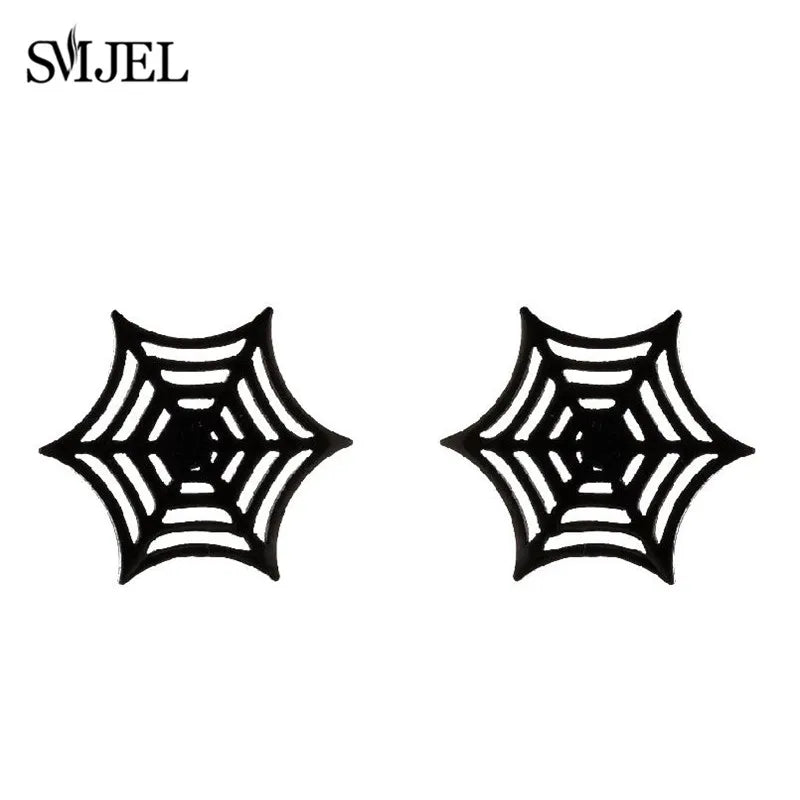 Punk Halloween Earring Black Stainless Steel Ghost Pirate Skull Stud Earrings Women Men Goth Pumpkin Spider Bat Ear Jewelry Gift
