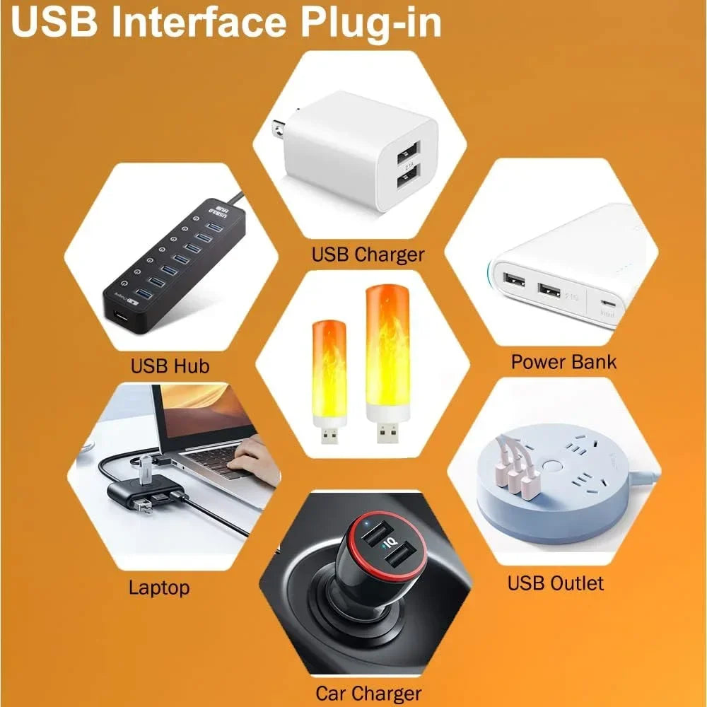 USB LED Night Lamp Simulated Flame Bulbs Night Light Flame Light Effect Bulbs Candle Lights Flickering Flameless Candles Decor