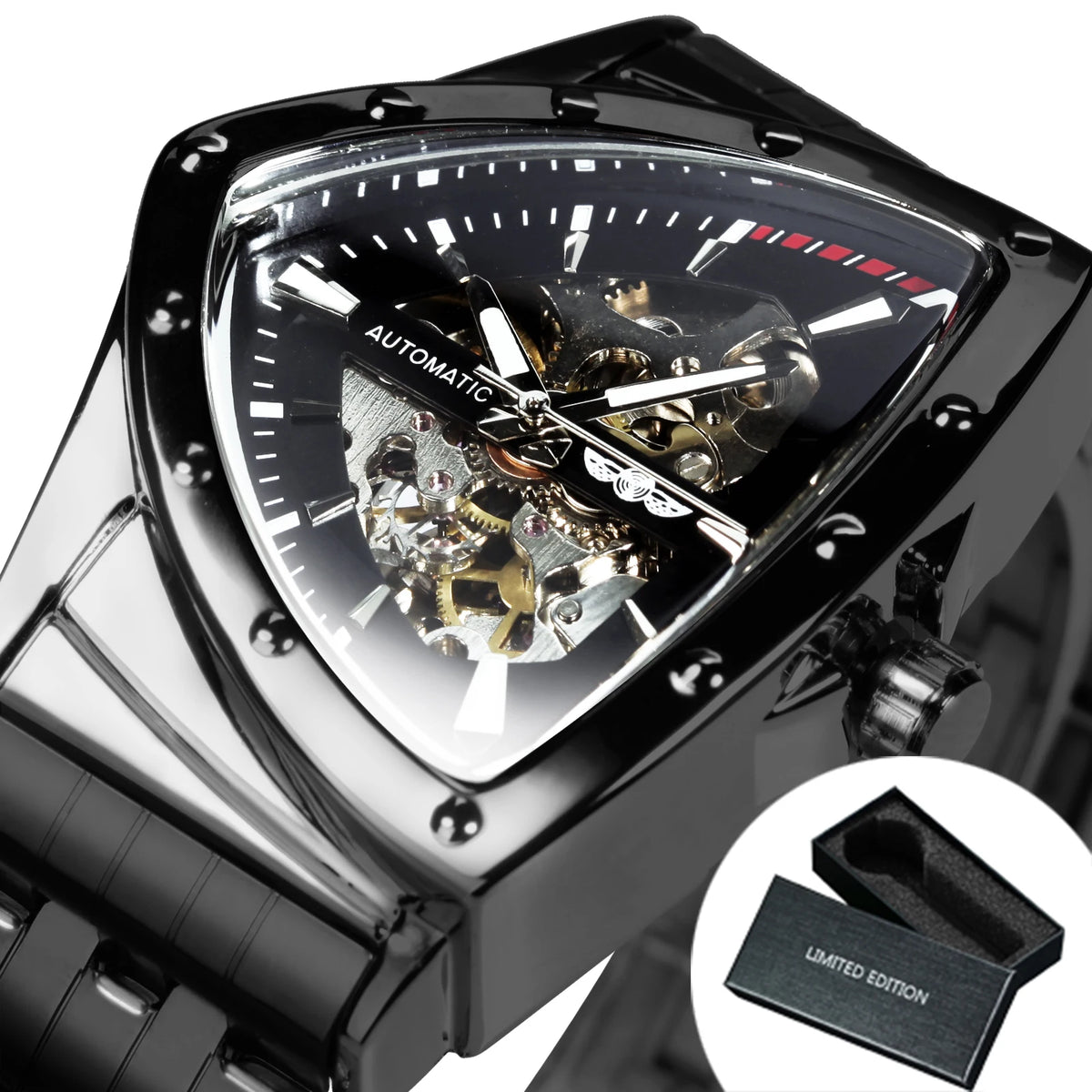 WINNER Sports Triangle Skeleton Automatic Men Watch Luminous Pointers Fashion Rubber Strap Luxury Military Mechanical Watches