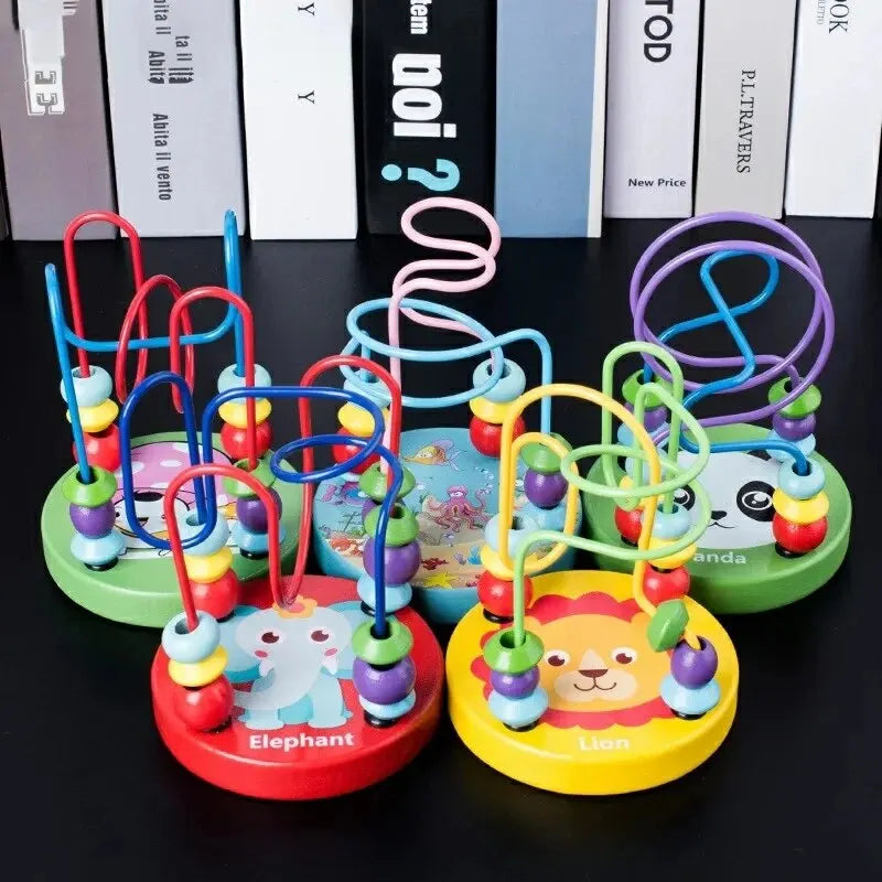 Colorful Wooden Bead Maze Roller Coaster Educational Toy for Toddlers