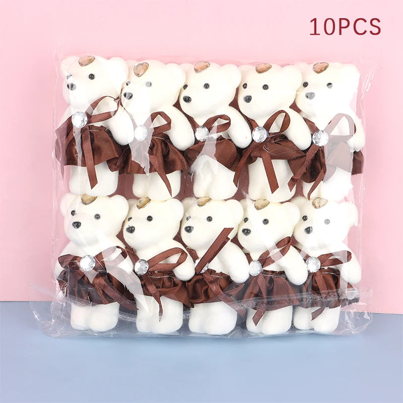 10Pcs Hot 12cm Bear Flower Bouquet Toy Cartoon Doll Teddy Bear Bouquet Graduation Birthday Wedding Gifts Party Decor